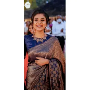 Women's Silk Printed Saree with Blouse – Blue