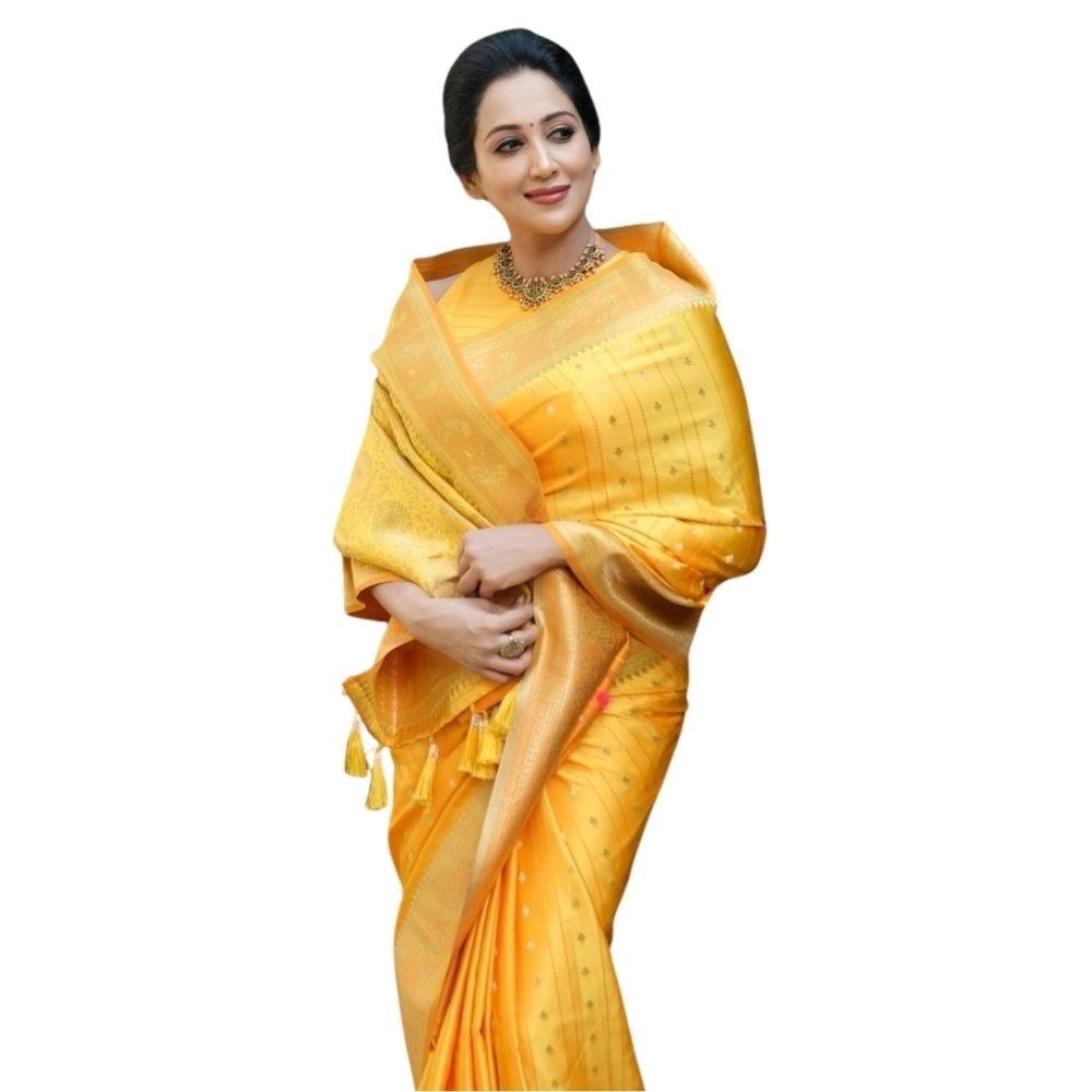 Women's Silk Printed Saree with Blouse – Yellow