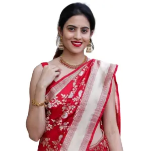Women's Silk Printed Saree with Blouse – White