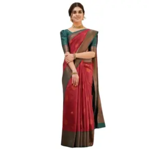 Women's Silk Printed Saree with Blouse – Red