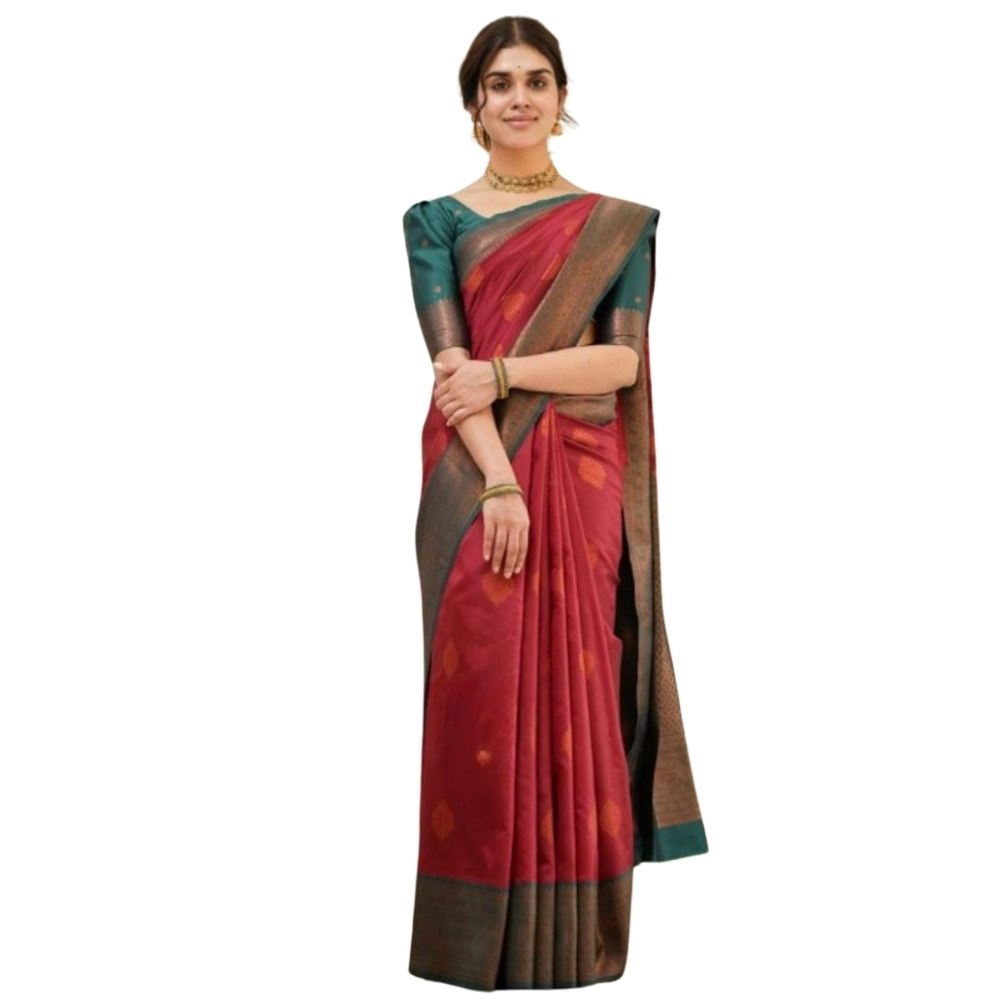 Women's Silk Printed Saree with Blouse – Red