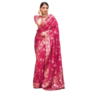 Women's Silk Printed Saree with Blouse – Pink