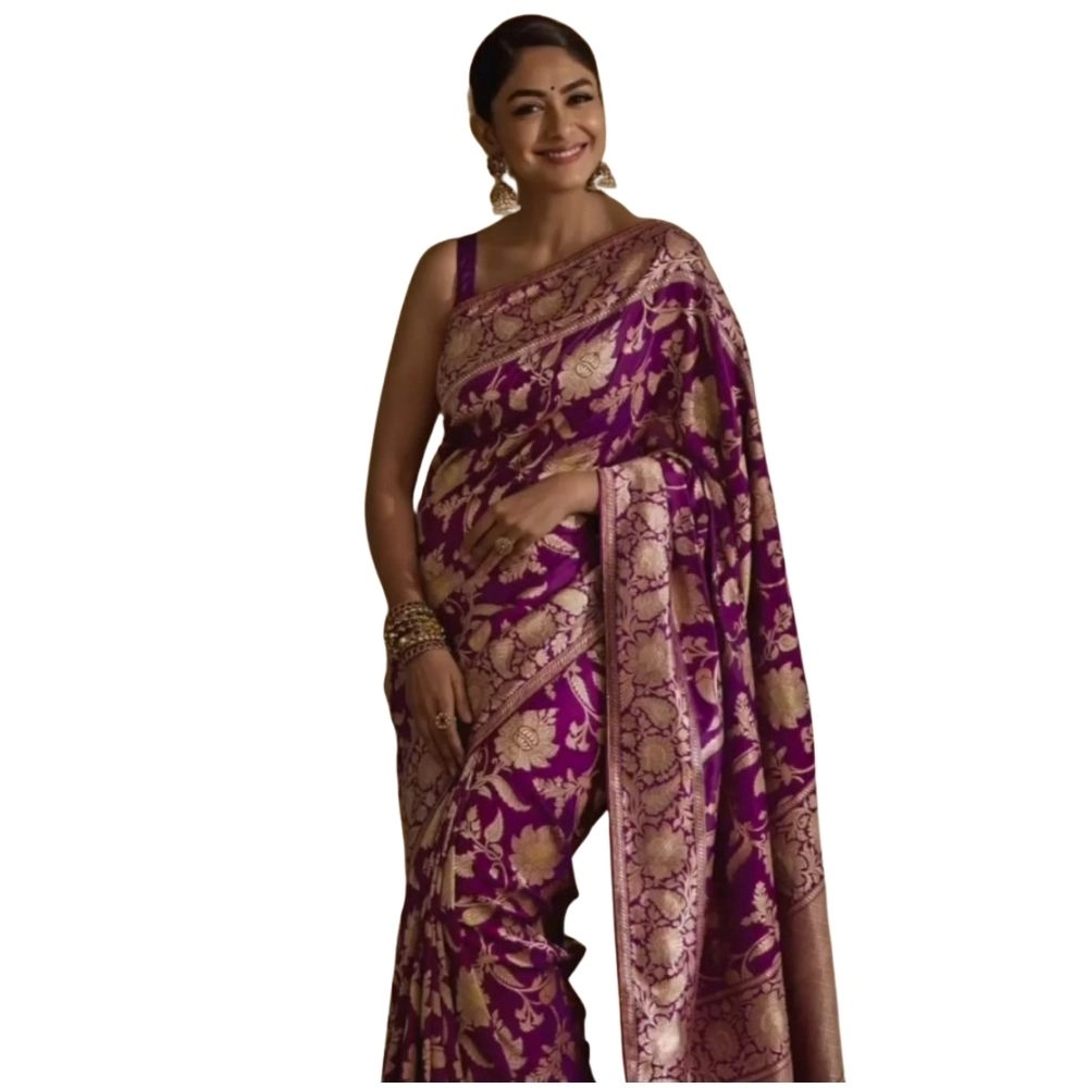 Women's Silk Printed Saree with Blouse – Purple