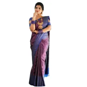 Women's Silk Printed Saree with Blouse – Purple