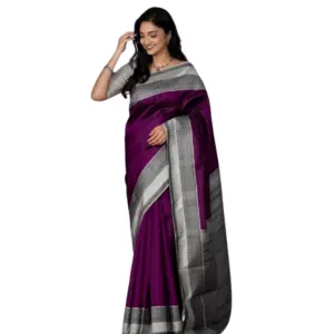 Women's Silk Printed Saree with Blouse – Purple