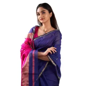 Women's Cotton Printed Saree with Blouse – Blue