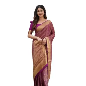 Women's Silk Printed Saree with Blouse – Wine