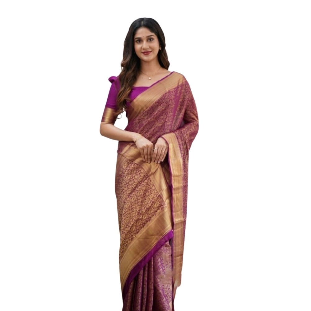 Women's Silk Printed Saree with Blouse – Wine