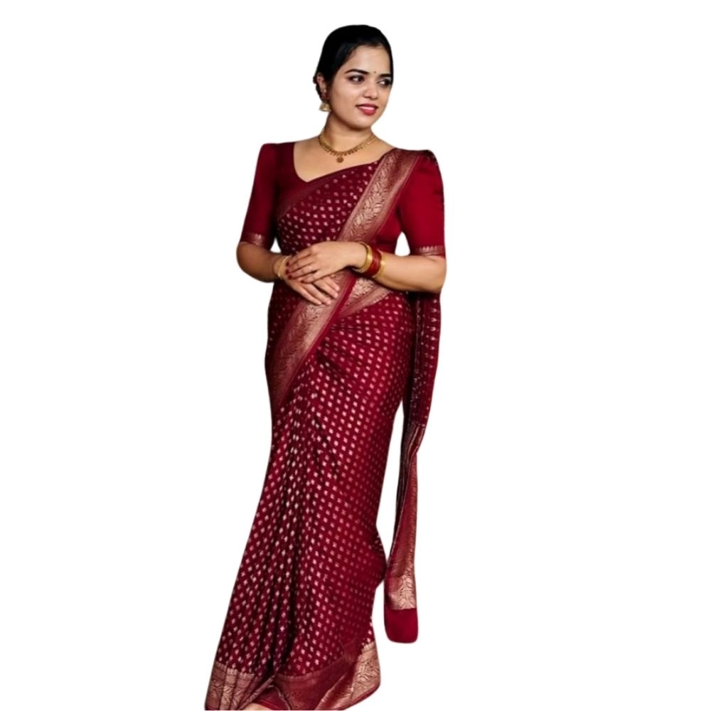 Women's Silk Printed Saree with Blouse – Maroon