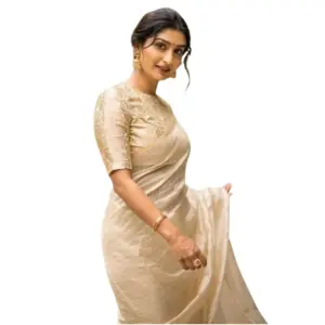Women's Silk Printed Saree with Blouse – Off White