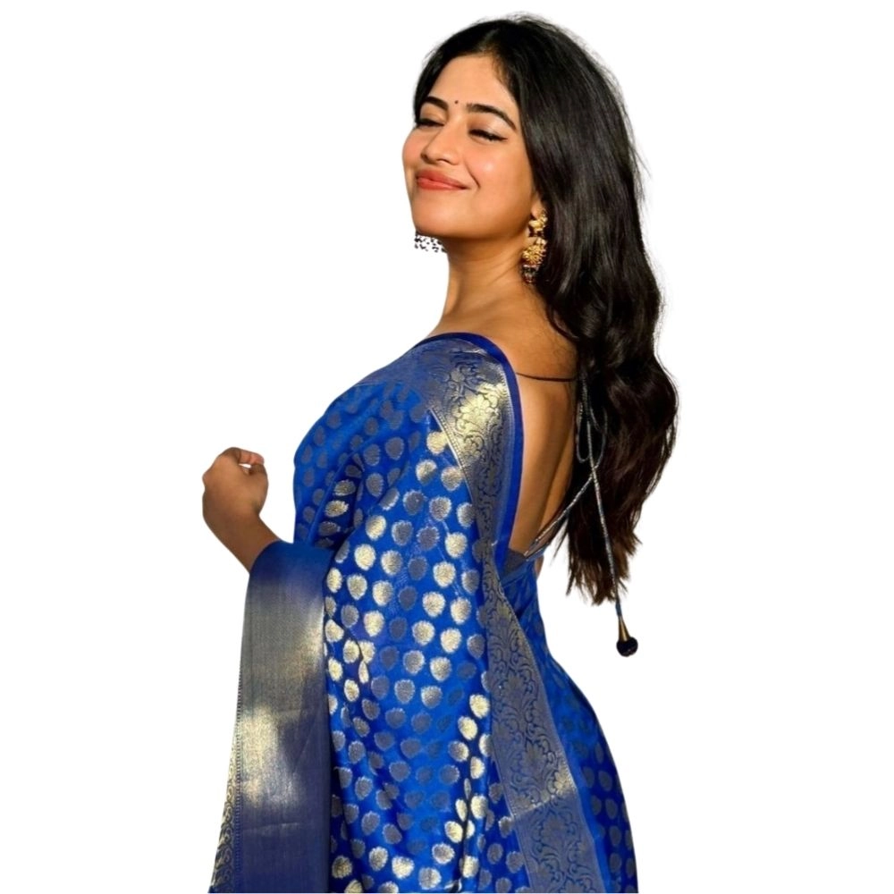 Women's Silk Printed Saree with Blouse – Royal Blue