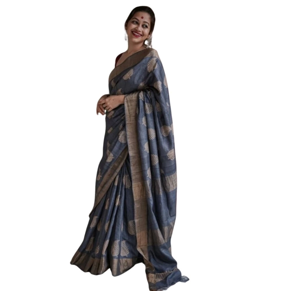 Women's Silk Printed Saree with Blouse – Grey