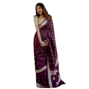 Women's Cotton Printed Saree with Blouse – Purple