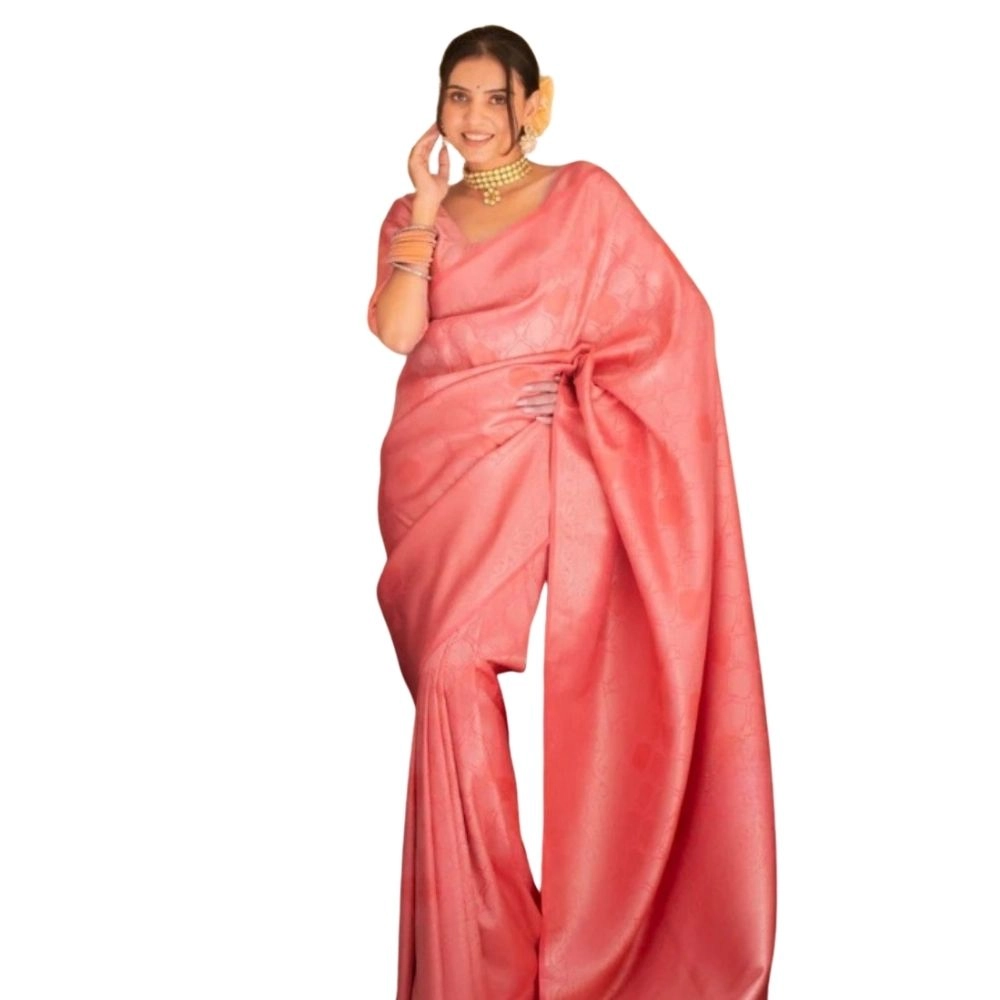 Women's Silk Printed Saree with Blouse – Pink