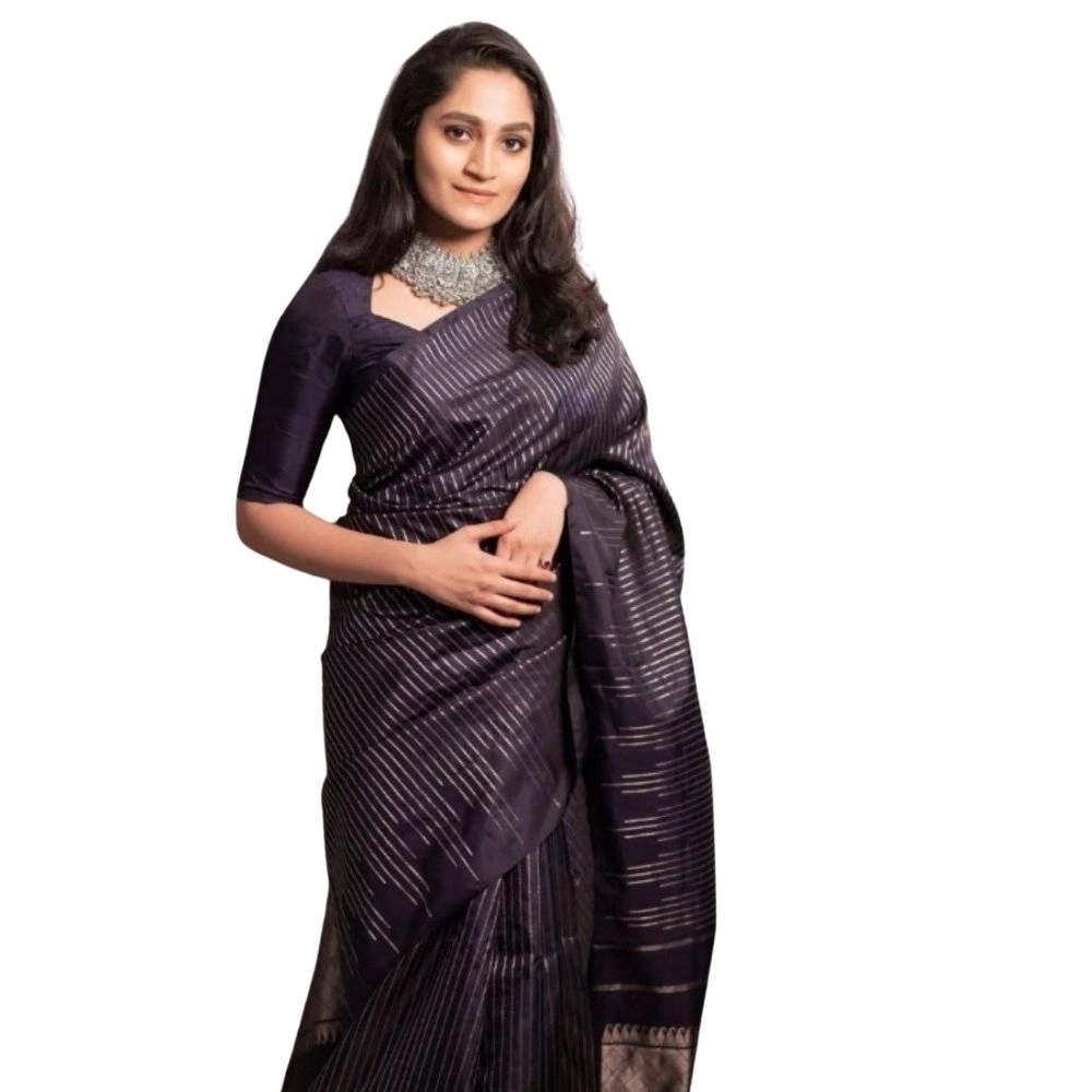 Women's Silk Printed Saree with Blouse – Black