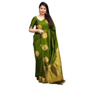 Women's Silk Printed Saree with Blouse – Green
