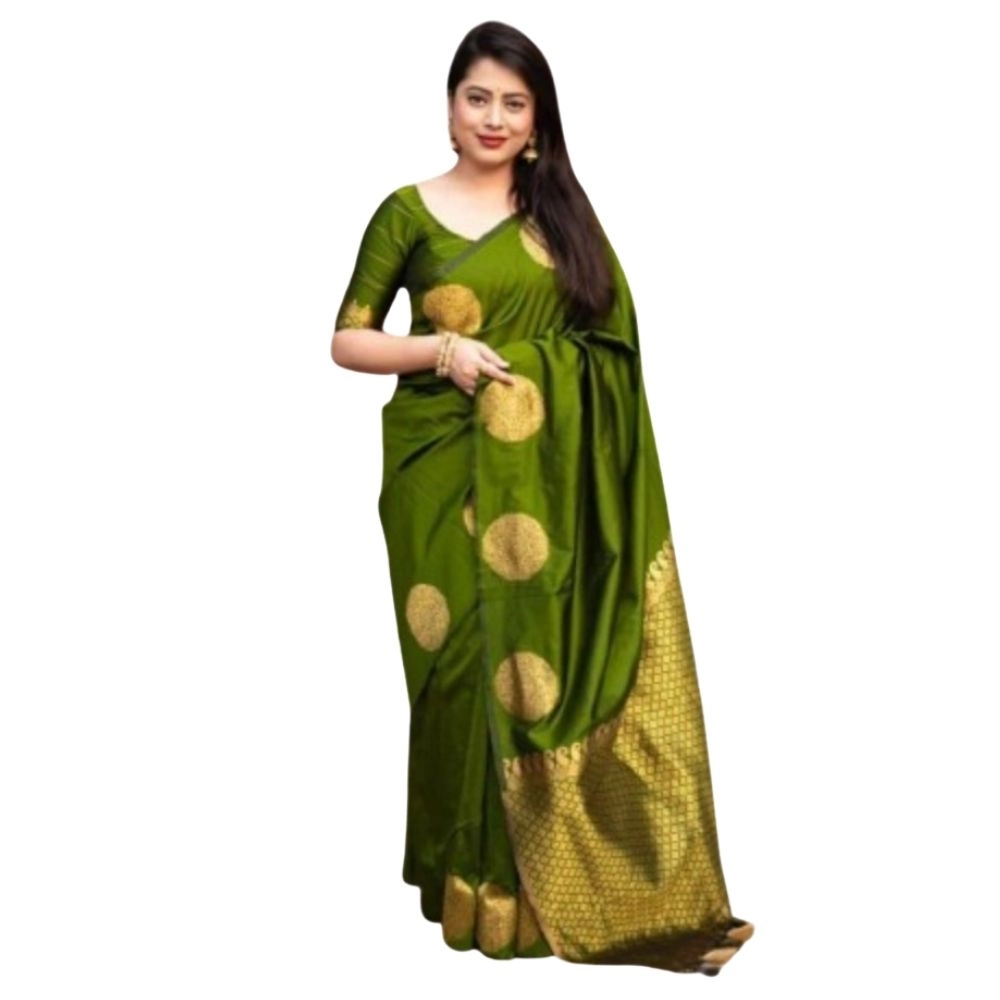 Women's Silk Printed Saree with Blouse – Green