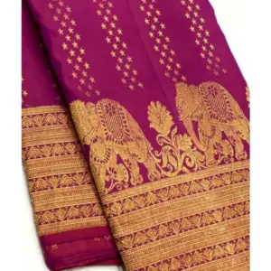 Women's Silk Printed Saree with Blouse – Rani Pink