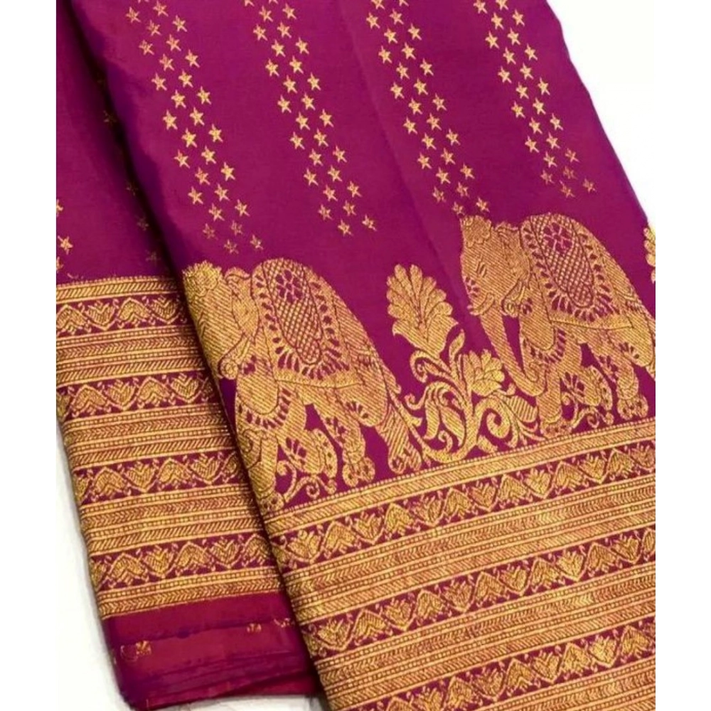Women's Silk Printed Saree with Blouse – Rani Pink