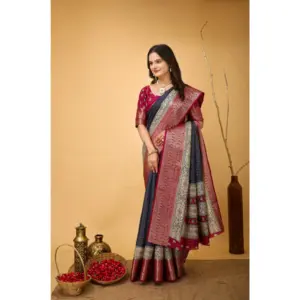 Women's Soft Dola Cotton Kalamkari Printed Saree with Blouse – Grey