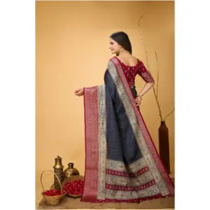 Women's Soft Dola Cotton Kalamkari Printed Saree with Blouse – Grey