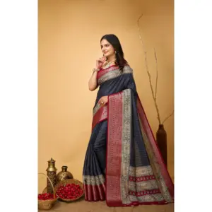 Women's Soft Dola Cotton Kalamkari Printed Saree with Blouse – Grey