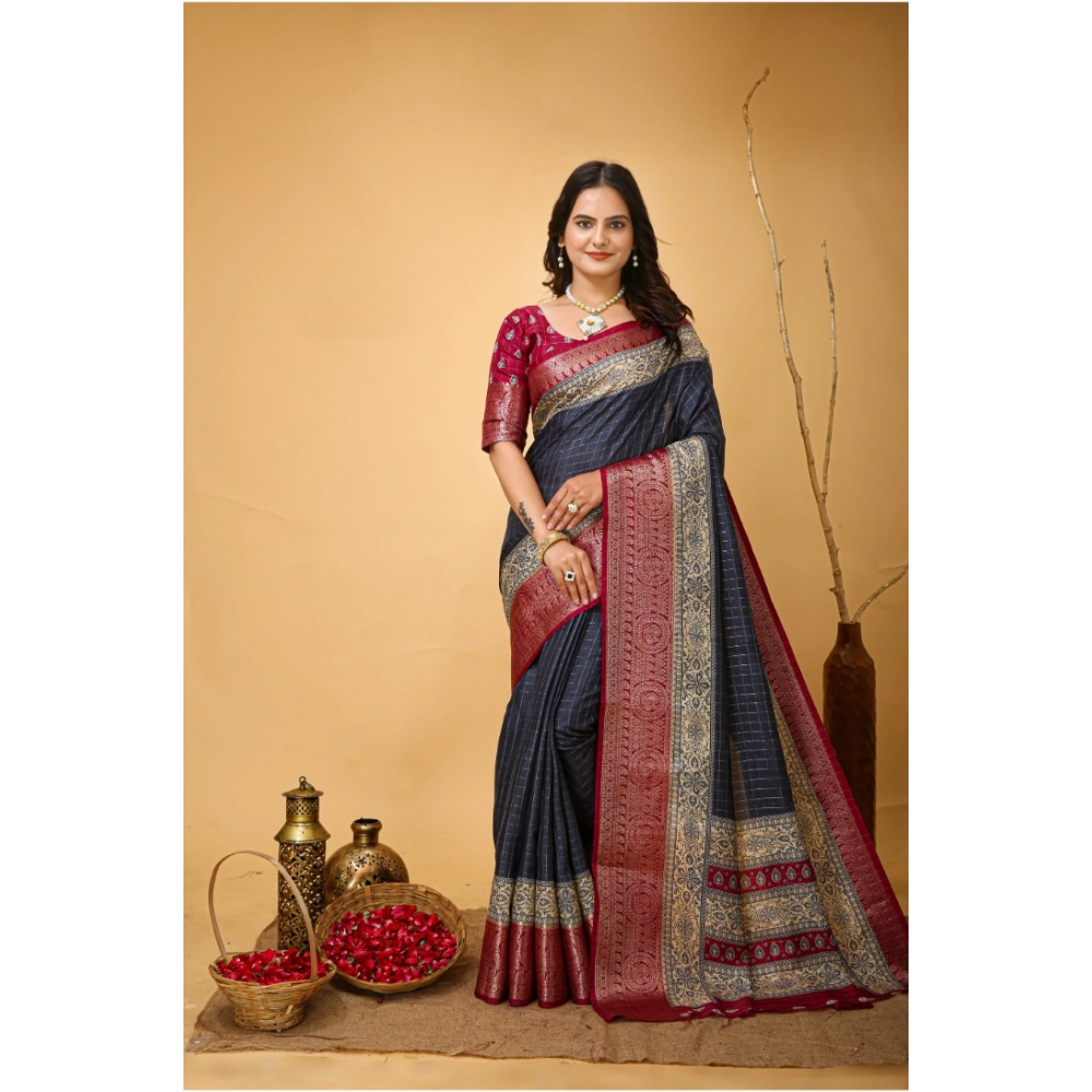 Women's Soft Dola Cotton Kalamkari Printed Saree with Blouse – Grey