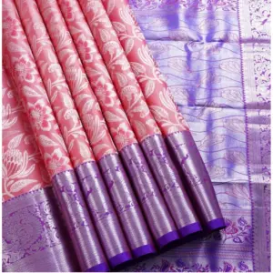 Women's Soft Lichi Silk Printed Saree with Blouse – Purple