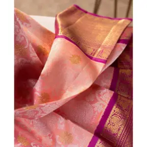 Women's Soft Lichi Silk Printed Saree with Blouse – Pink
