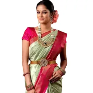 Women's Soft Lichi Silk Printed Saree with Blouse – Light Green