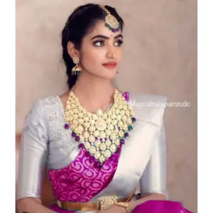 Women's Soft Lichi Silk Printed Saree with Blouse – Pink