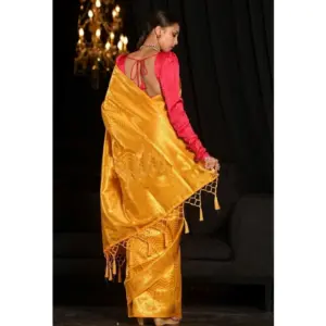 Women's Soft Lichi Silk Woven Saree with Blouse – Yellow