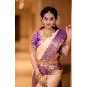 Women's Soft Lichi Silk Printed Saree with Blouse – Purple