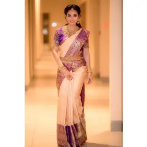 Women's Soft Lichi Silk Printed Saree with Blouse – Purple