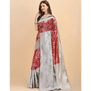 Women's Soft Lichi Silk Printed Saree with Blouse – Red