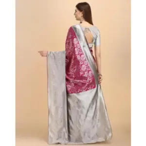 Women's Soft Lichi Silk Printed Saree with Blouse – Pink