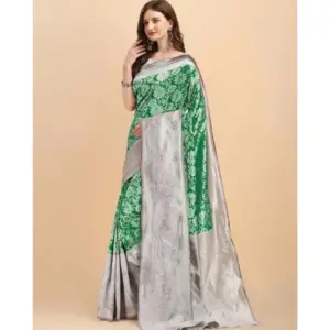 Women's Soft Lichi Silk Printed Saree with Blouse – Green