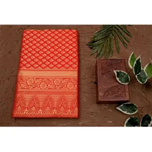 Women's Soft Lichi Silk Printed Saree with Blouse – Red
