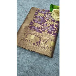 Women's Soft Lichi Silk Printed Saree with Blouse – Purple