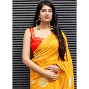 Women's Soft Lichi Silk Printed Saree with Blouse – Yellow