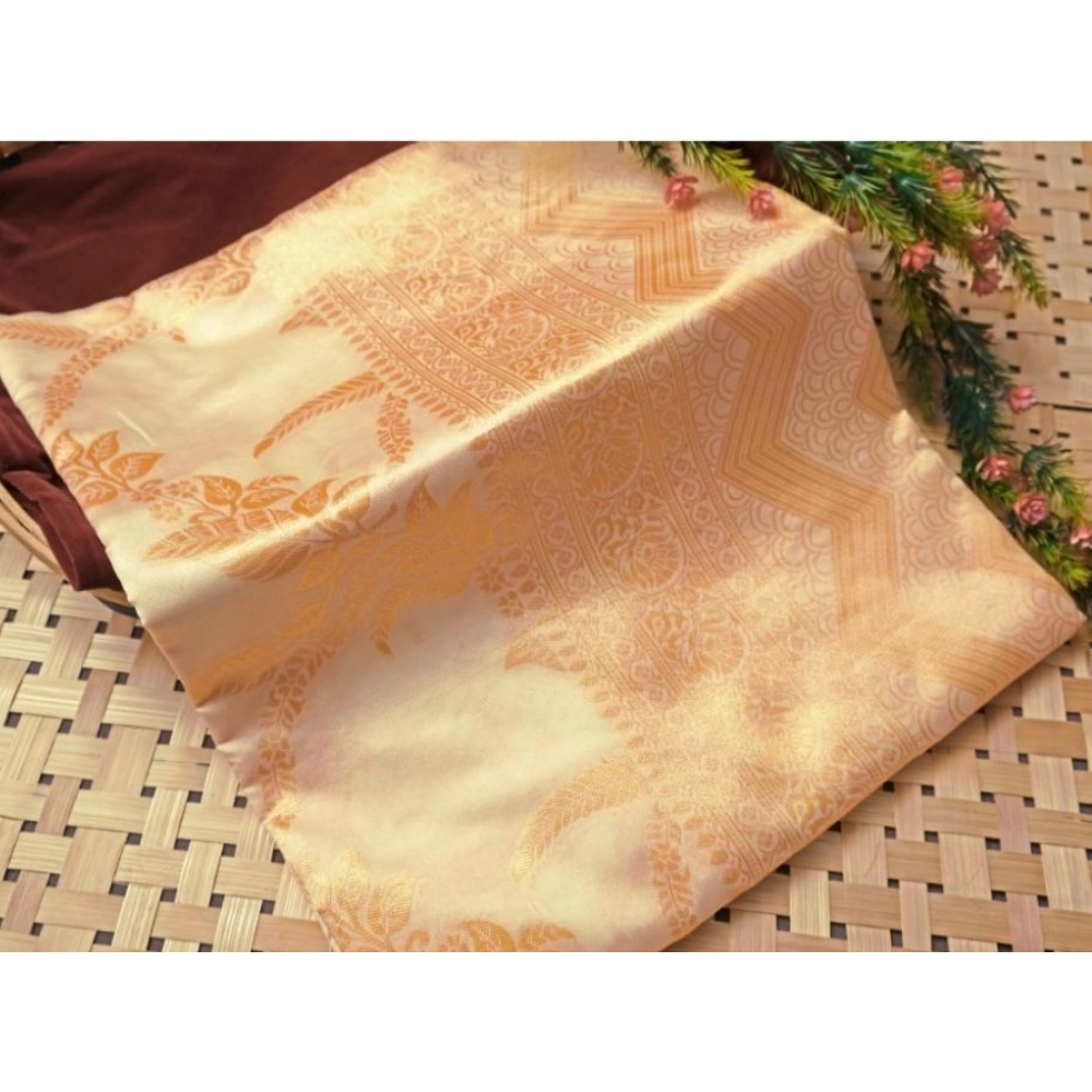 Women's Soft Lichi Silk Printed Saree with Blouse – Golden