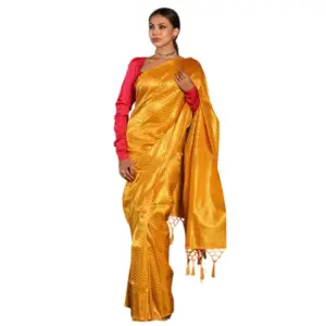 Women's Soft Lichi Silk Woven Saree with Blouse – Yellow