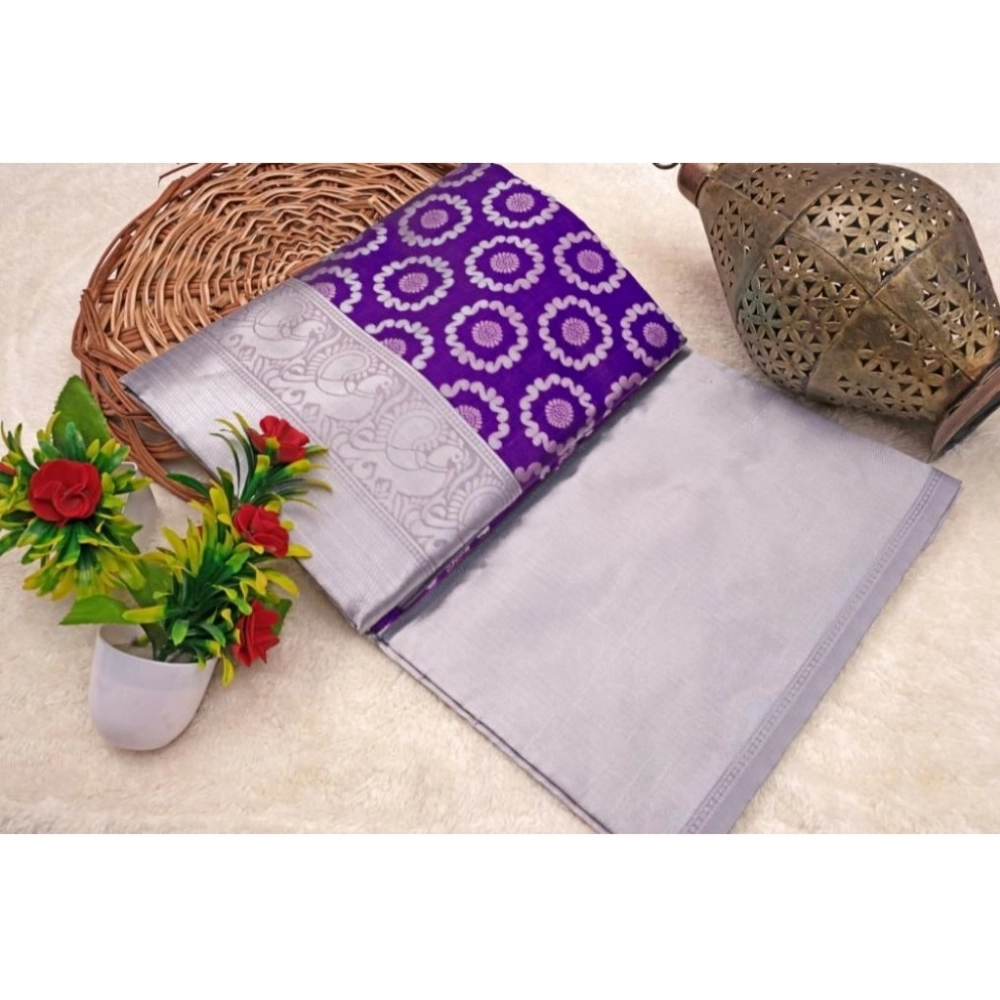 Women's Soft Lichi Silk Printed Saree with Blouse – Purple