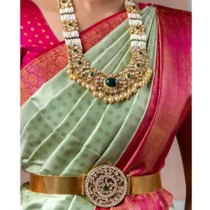 Women's Soft Lichi Silk Printed Saree with Blouse – Light Green