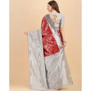 Women's Soft Lichi Silk Printed Saree with Blouse – Red