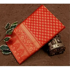 Women's Soft Lichi Silk Printed Saree with Blouse – Red
