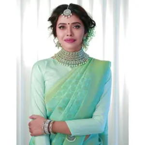 Women's Soft Lichi Silk Printed Saree with Blouse – Light Green