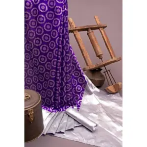 Women's Soft Lichi Silk Printed Saree with Blouse – Purple
