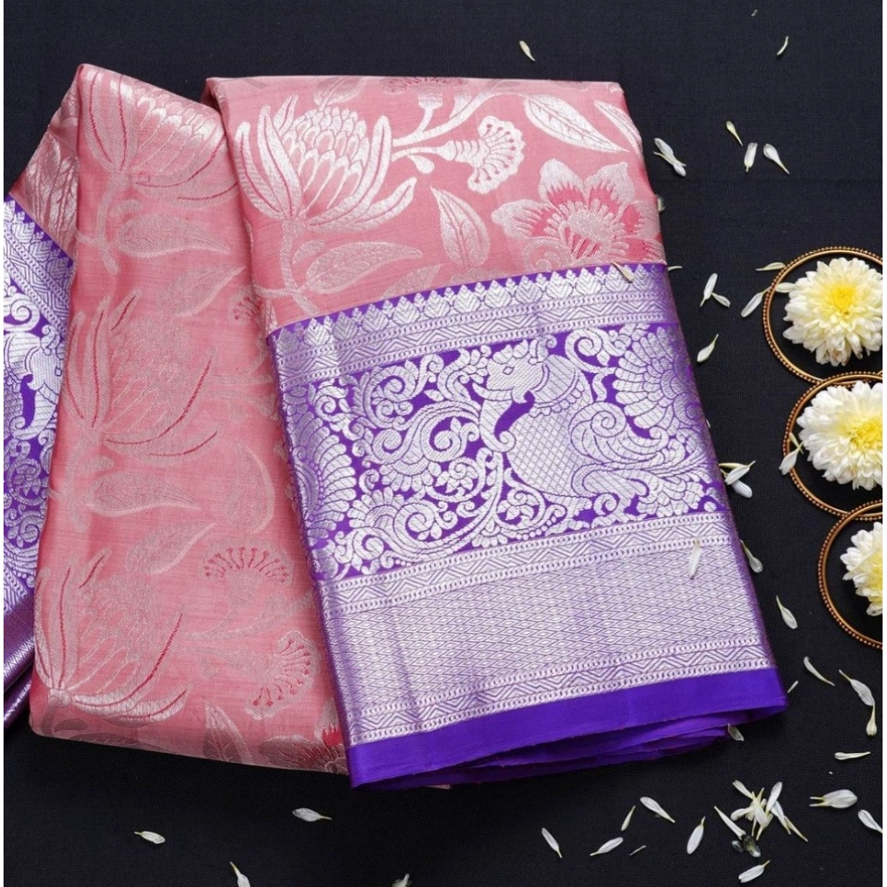 Women's Soft Lichi Silk Printed Saree with Blouse – Purple