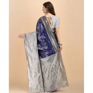 Women's Soft Lichi Silk Printed Saree with Blouse – Blue